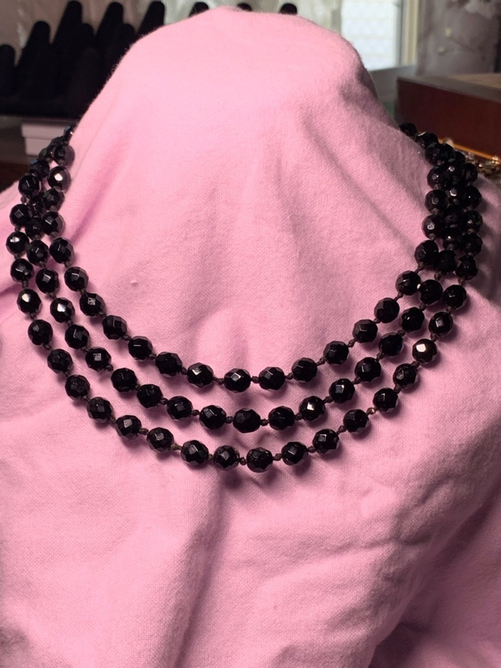 Single-Strand Black Faceted Bead Necklace - Women's Jewelry -  VERY LONG